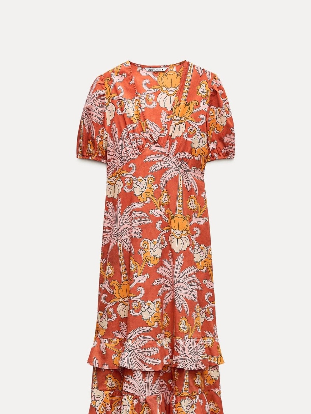 Zara Floral Tiered Wrap Maxi Dress - Orange Pink Size XS